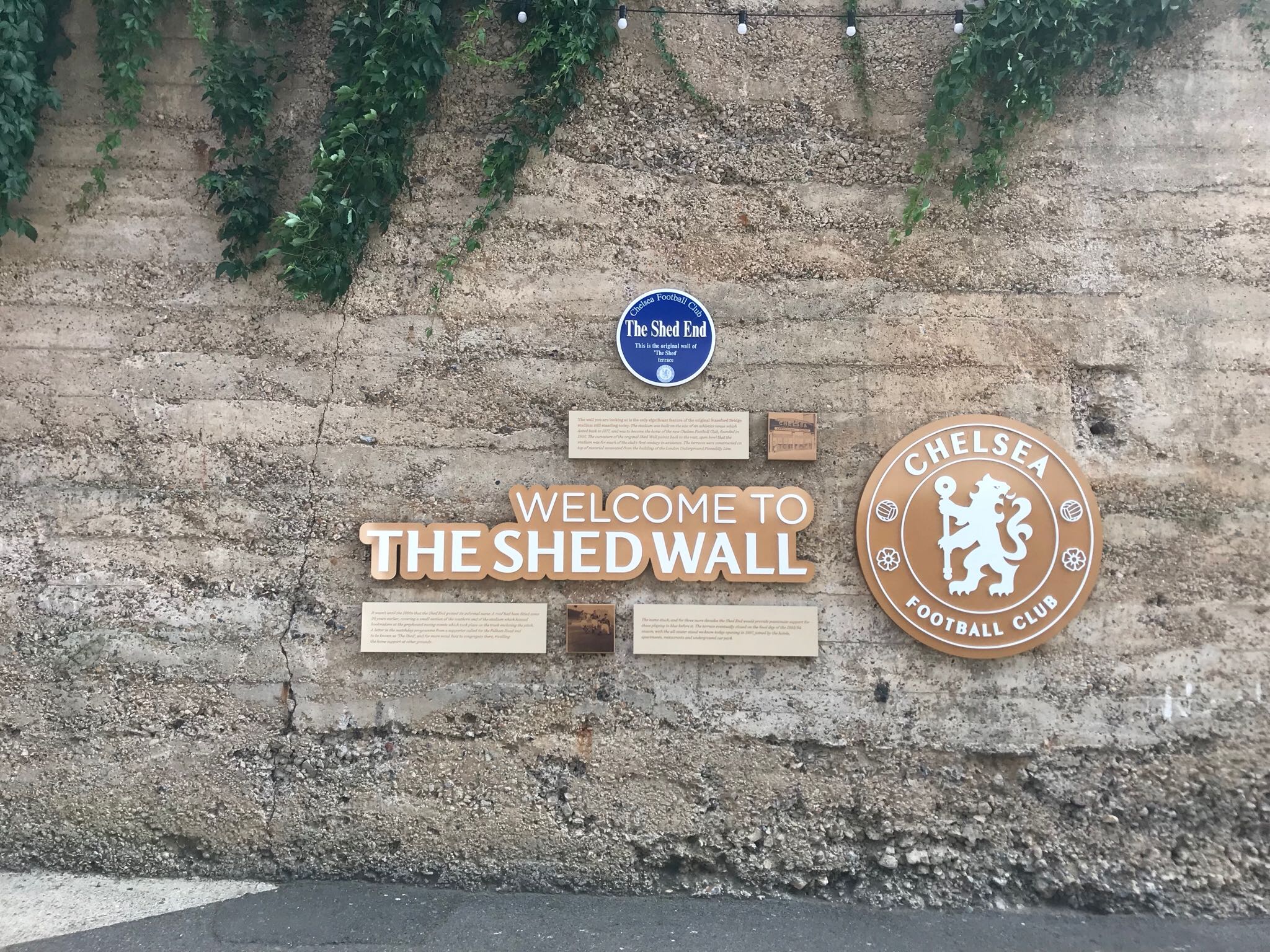 IMG_0017 Welcome message at Stamford Bridge Wall of Legends football players display