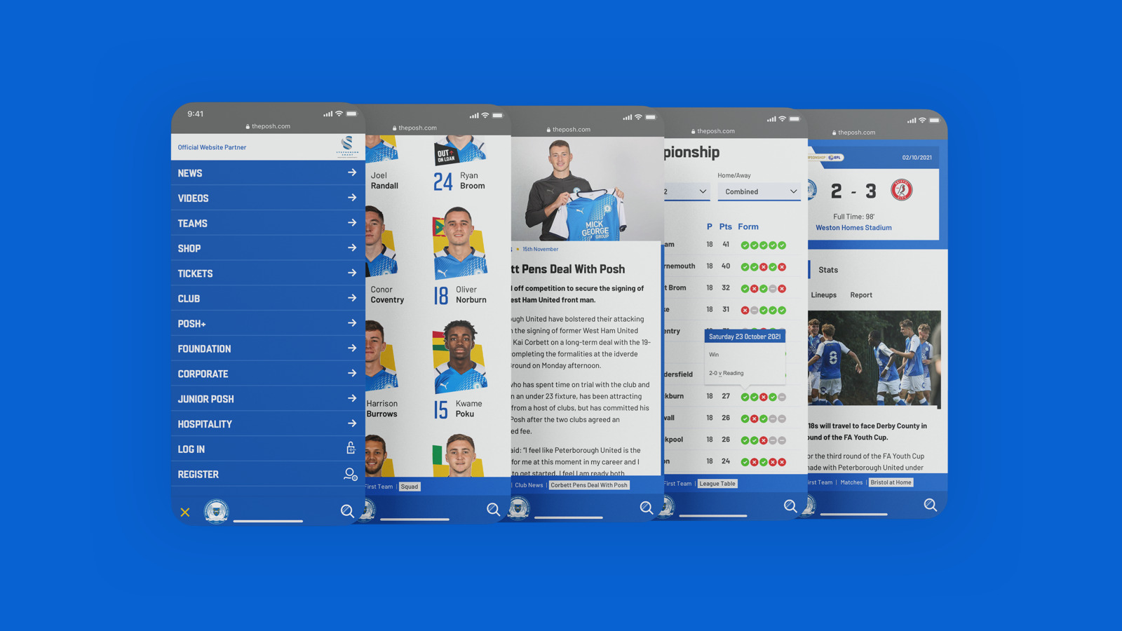 Image 1 Series of screen sizes with Peterborough United FC website